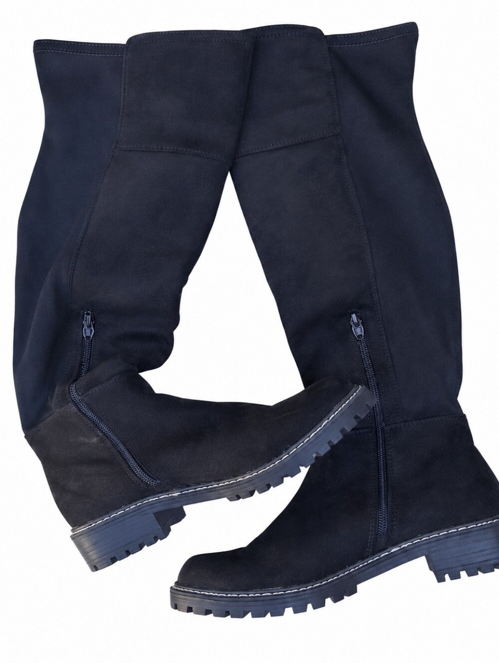 Esprit Black Suede Slouch Boots Lug Sole Zip Mid Calf Grunge Moto Y2K Size 6.5 - Picture 3 of 14